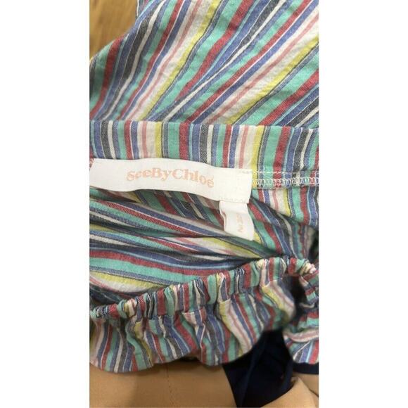 See by Chloe Womens Off-The-Shouder Striped Seersucker Blouse 40 - Picture 4 of 6